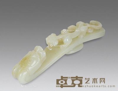  清 白玉螭龙带勾 12cm