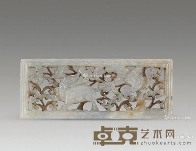 明 白玉镂雕鸟兽纹方牌 7×2.2cm