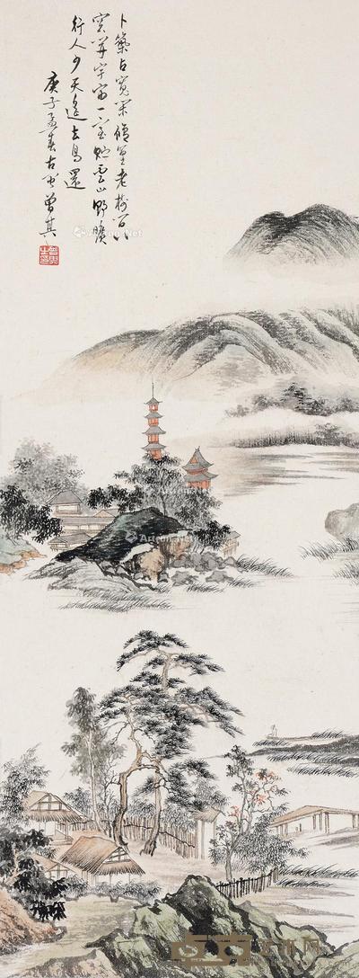 古木幽居 镜片 设色纸本 77×28cm