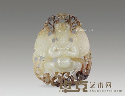 清 白玉雕佛像挂件 5×4cm