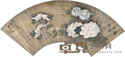  花卉 扇面镜片 纸本 16×47cm