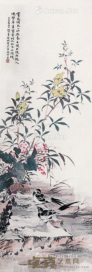  花鸟 立轴 纸本 133×45cm