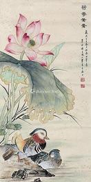  荷花鸳鸯 镜片 纸本