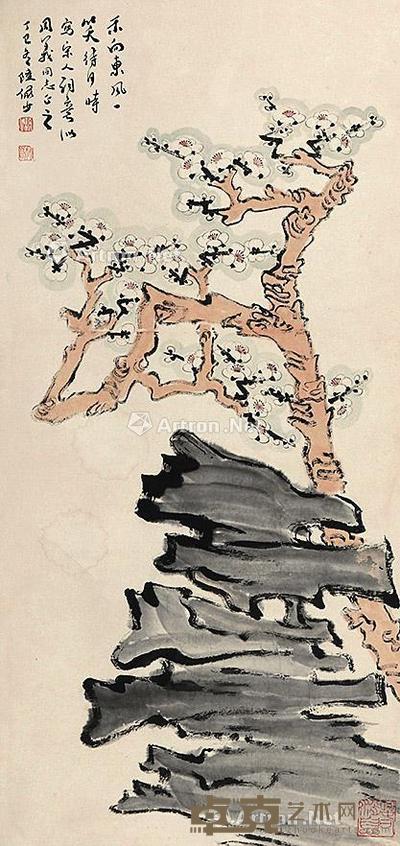  梅石图 立轴 纸本 89×42cm