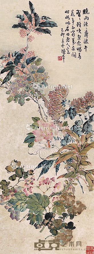  花卉 立轴 纸本 88×32cm