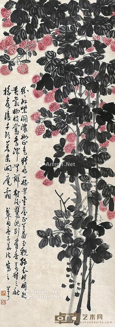  花卉 立轴 纸本 93×32cm