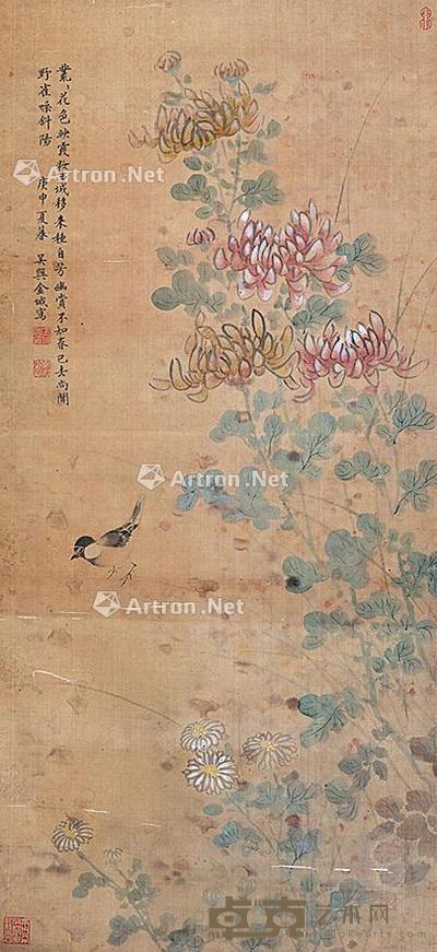  花鸟 立轴 绢本 86×36cm