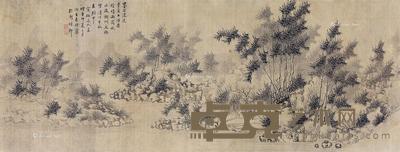  竹林山水间 镜框 水墨绢本 22×61cm