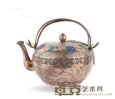 * 民国时期天津“恒利”银楼团寿纹镶珐琅大银壶 （一件） 重625g