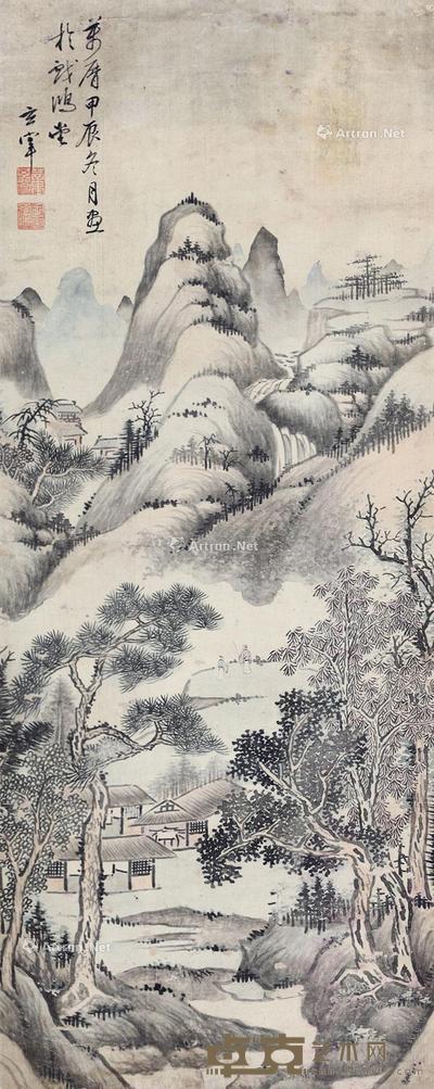 山水 立轴 设色绢本 89×35.5cm