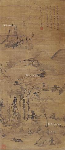  山水 立轴 水墨绢本