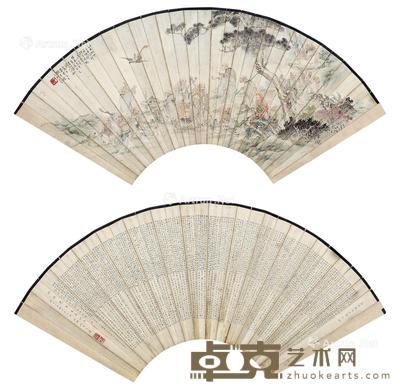 参佛图、金刚经扇面 镜片 设色纸本、纸本 18×50cm