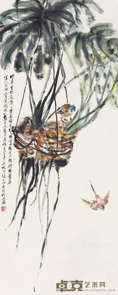  花鸟 立轴 设色纸本 101×40cm