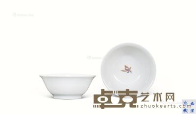  清 青花釉里红花卉纹小杯 （一对） 口径7cm