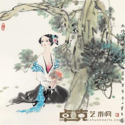 仕女 镜框 设色纸本 67×67cm