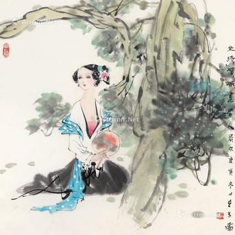  仕女 镜框 设色纸本