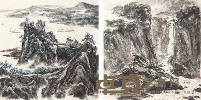  山水对屏 镜片 设色纸本 尺寸不一