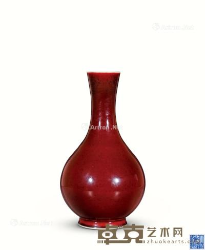  清乾隆 霁红釉长颈瓶 高34cm
