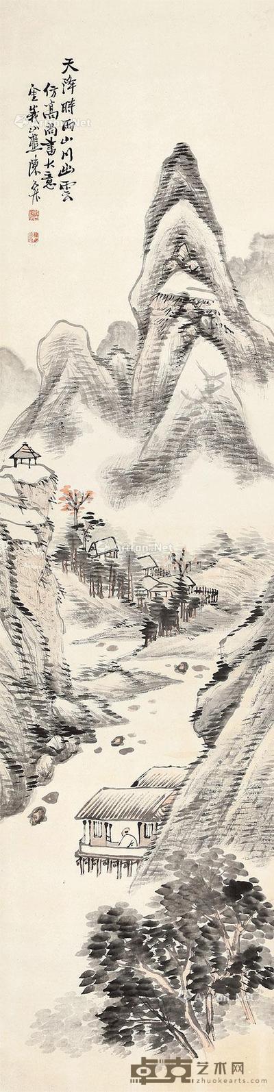 山水 立轴 设色纸本 175×44cm