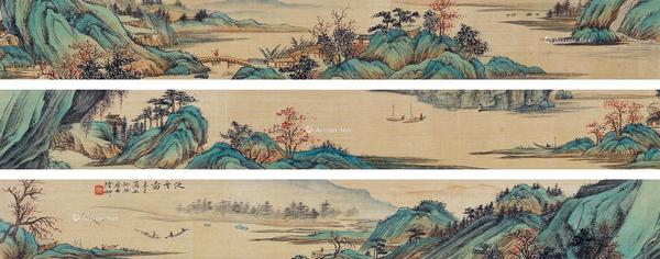  山水 镜片 设色绢本