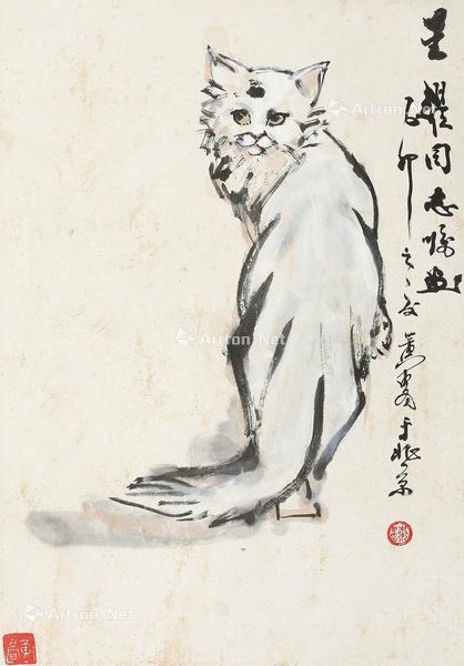  猫 立轴 设色纸本
