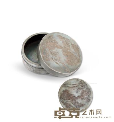 * 民国“重庆杨庆和”山水图银墨盒 （一件） 重227g