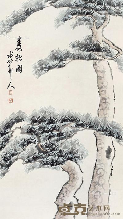  双松图 立轴 设色纸本 84×47cm