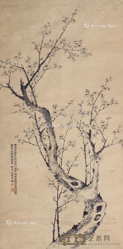 墨梅 镜片 水墨纸本 132×65cm