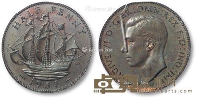 * 英国1937年乔治六世像半便士铜币一枚 --