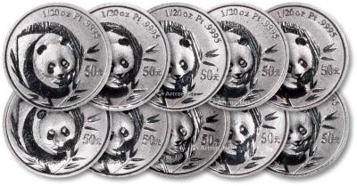  2003年熊猫纪念铂币1/20oz.共十枚