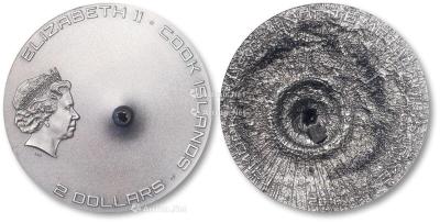  2016年库克群岛英女皇伊丽莎白Ⅱ世像镶嵌陨石银2DOLLARS纪念币一枚