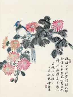  乙酉（1945年）作 花鸟 镜片 设色纸本