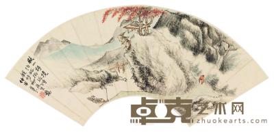  秋山诗境 镜框 扇面 设色纸本 18×51.5cm
