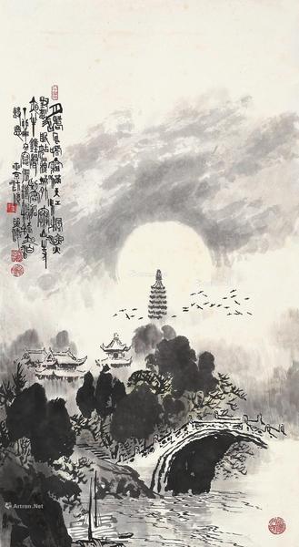  丁卯（1987年）作 寒山寺 立轴 水墨纸本