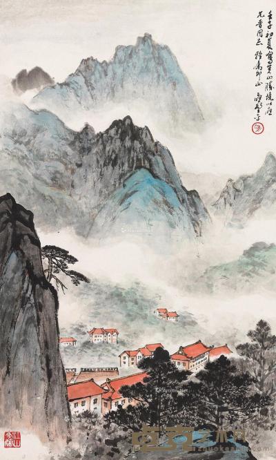  壬子（1972年）作 黄山胜景 立轴 设色纸本 58×35cm
