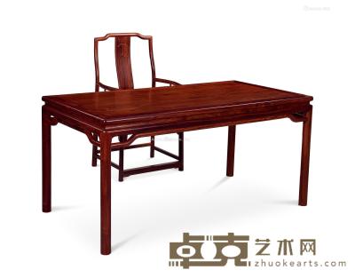  血檀 束腰罗锅杖书桌套件 桌76×157×80.5cm；椅106cm×59×47.5cm