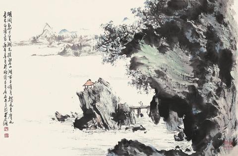  庚午（1990年）作 山水 镜片 设色纸本