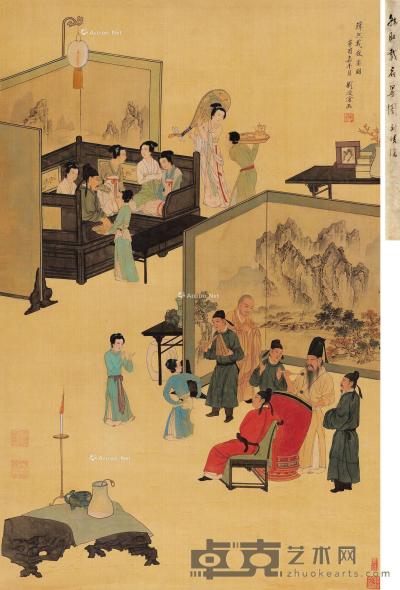  辛酉（1981年）作 韩熙载夜宴图 立轴 设色绢本 95.5×62cm