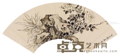  己未（1799年）作 寿石花卉 镜心 扇面 水墨纸本 16.5×52cm