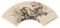  己未（1799年）作 寿石花卉 镜心 扇面 水墨纸本
