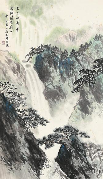  辛酉（1981年）作 山门山奇景 立轴 设色纸本