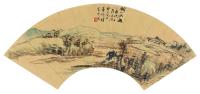  丁酉（1897年）作 湖山幽趣 镜框 扇面 设色纸本