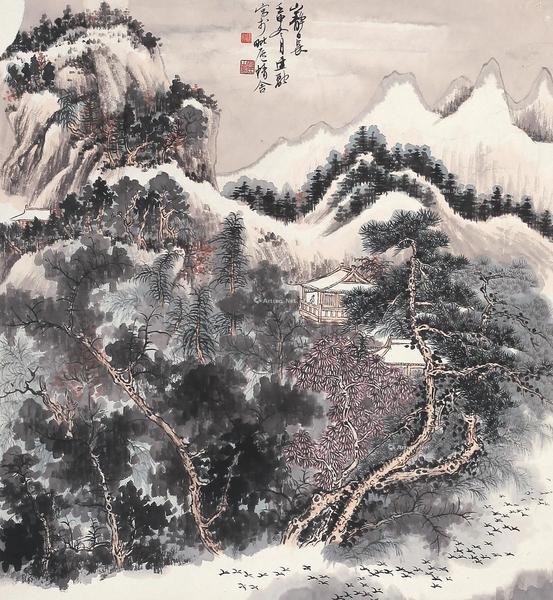  壬申（1992年）作 山静日长 立轴 设色纸本