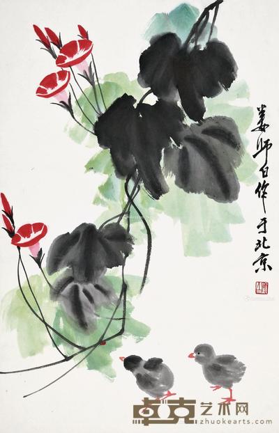  花鸟 镜片 设色纸本 69×45cm