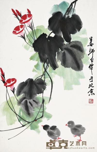 花鸟 镜片 设色纸本 69×45cm