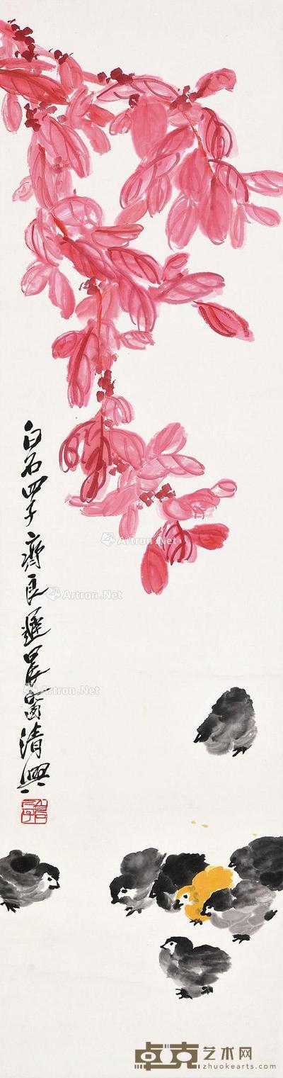 花鸟 立轴 设色纸本 137×34cm