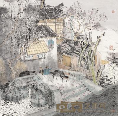  癸巳（2013）年作 水乡清晓 镜片 设色纸本 68.2×70cm