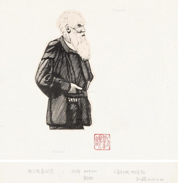  1935年作 托尔斯泰侧影 黑白铜版 纸本