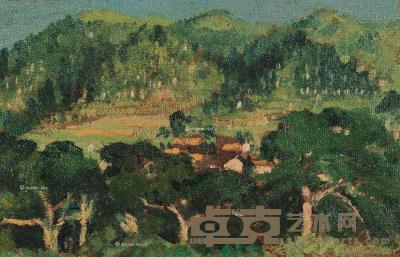  1961年作 山水 纸本油画 16.5×26cm