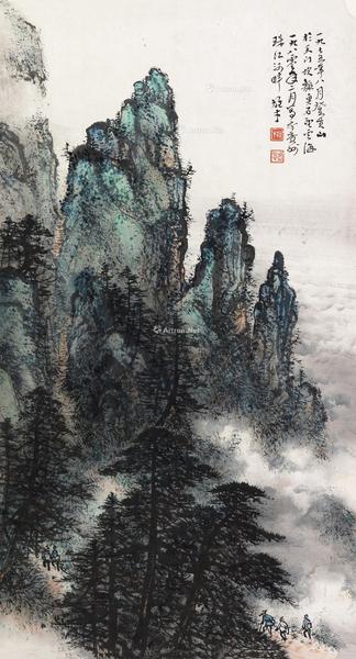  1980年作 黄山天门坎 立轴 设色纸本